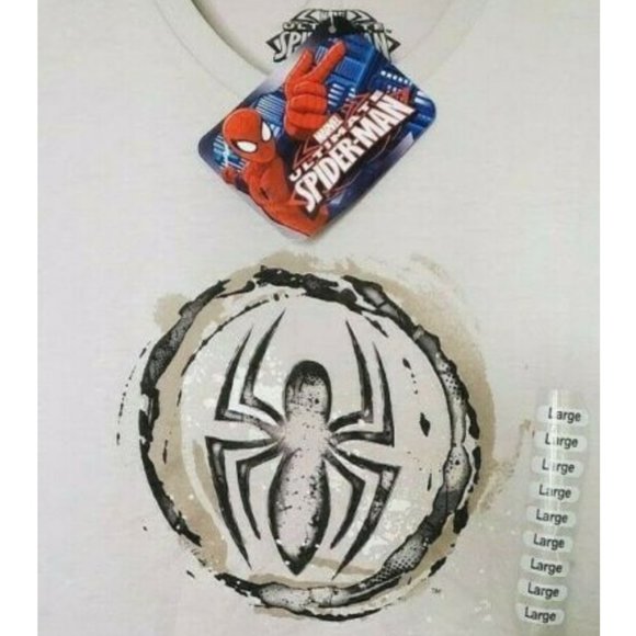 Spiderman Marvel T Shirt Graphic Web Design Beige - Picture 3 of 4